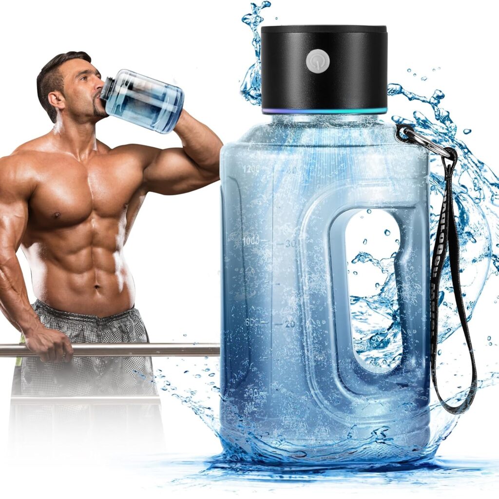 Botella de agua hidrogenada, deportista bebiendo.